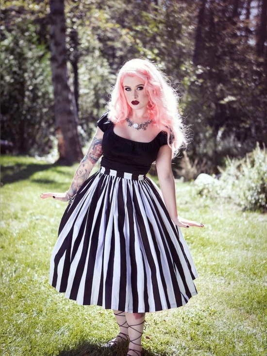 Pinup Couture Dresses & Skirts - Pinup Couture Black & White Striped “Beetlejuice” Jenny swing Skirt Size S NWOT